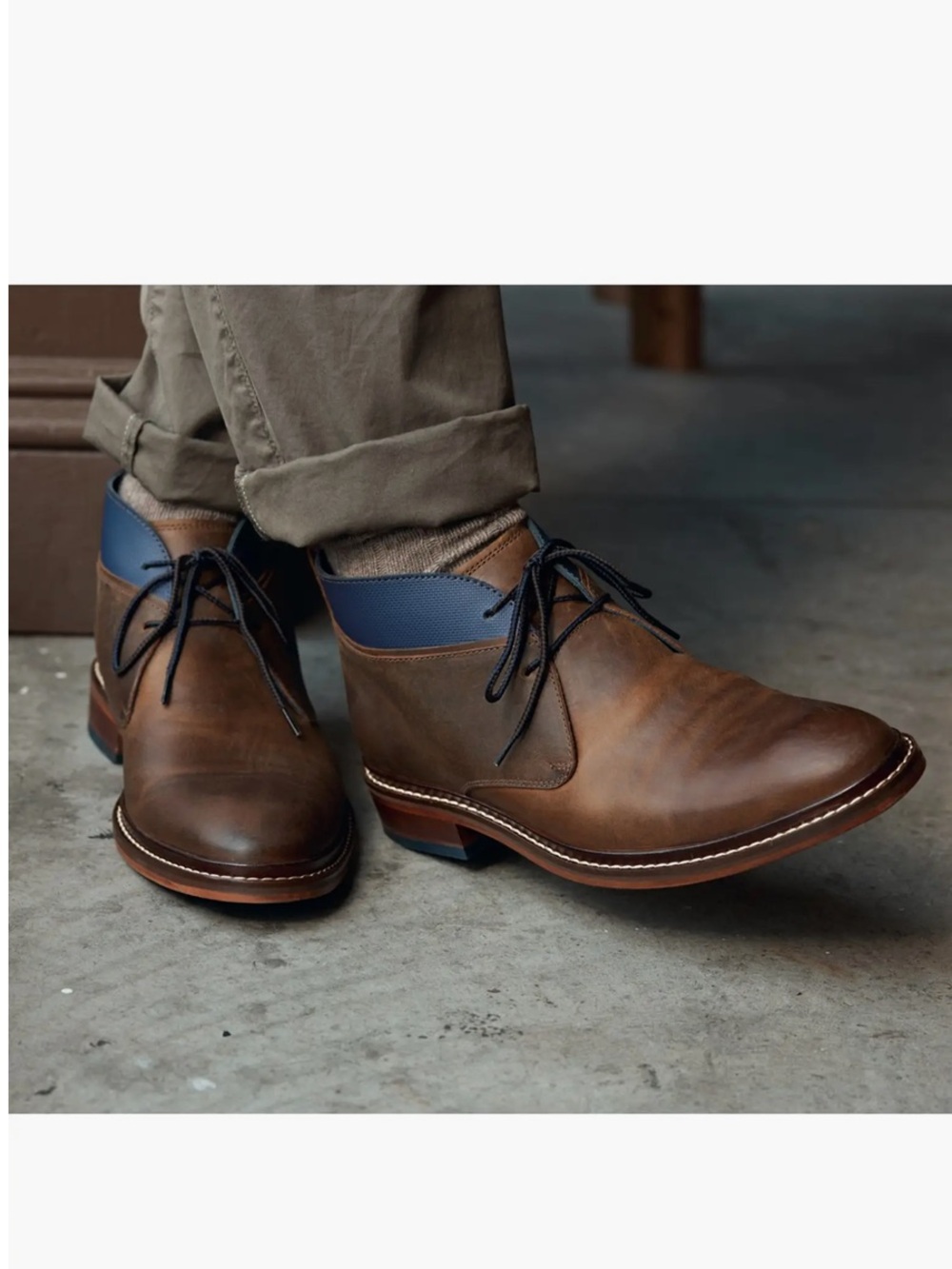 Men’s Cole Haan Brown Leather Chukka Boots with Blue Collar 11M
